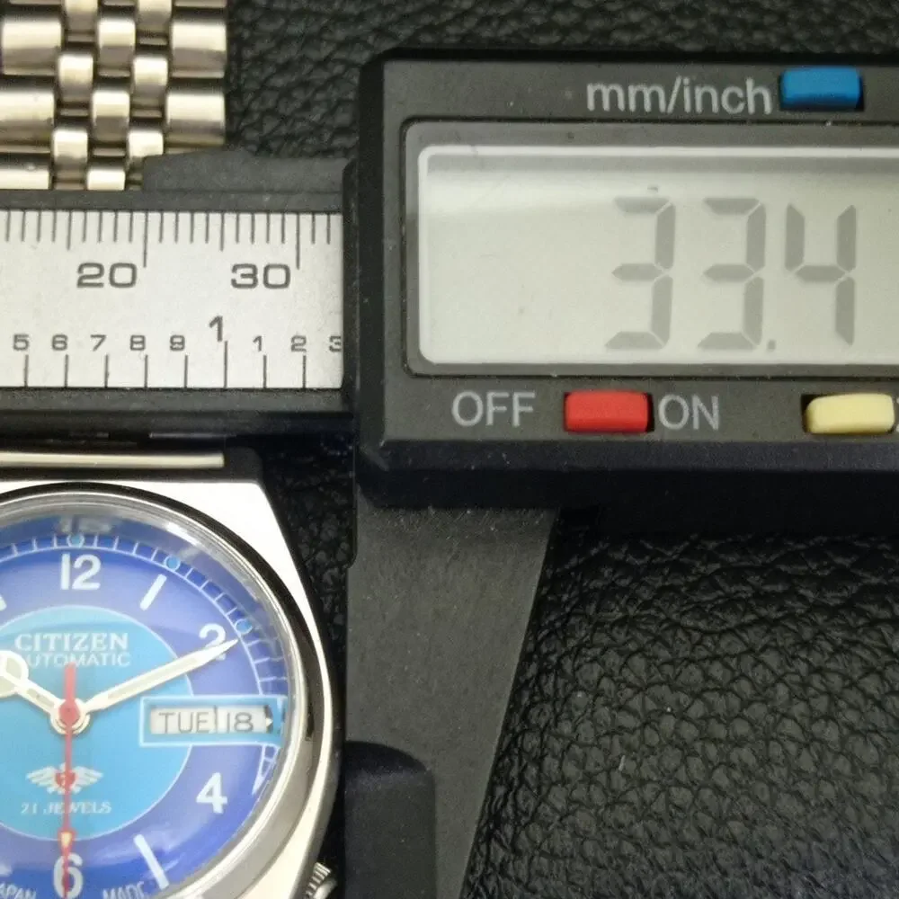 Vintage 1994 Citizen Automatic Mens Silver Watch W/daydate & Blue accents